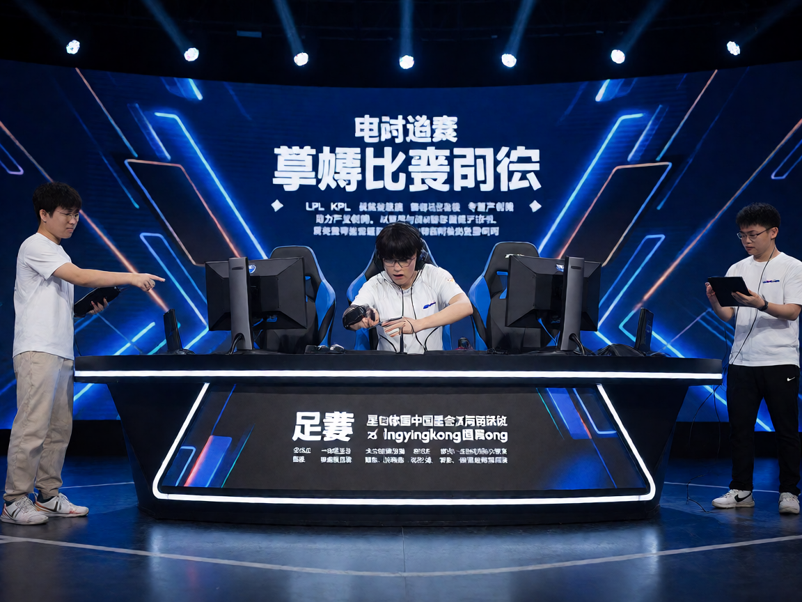 电竞比赛现场，选手在舞台前激烈对战